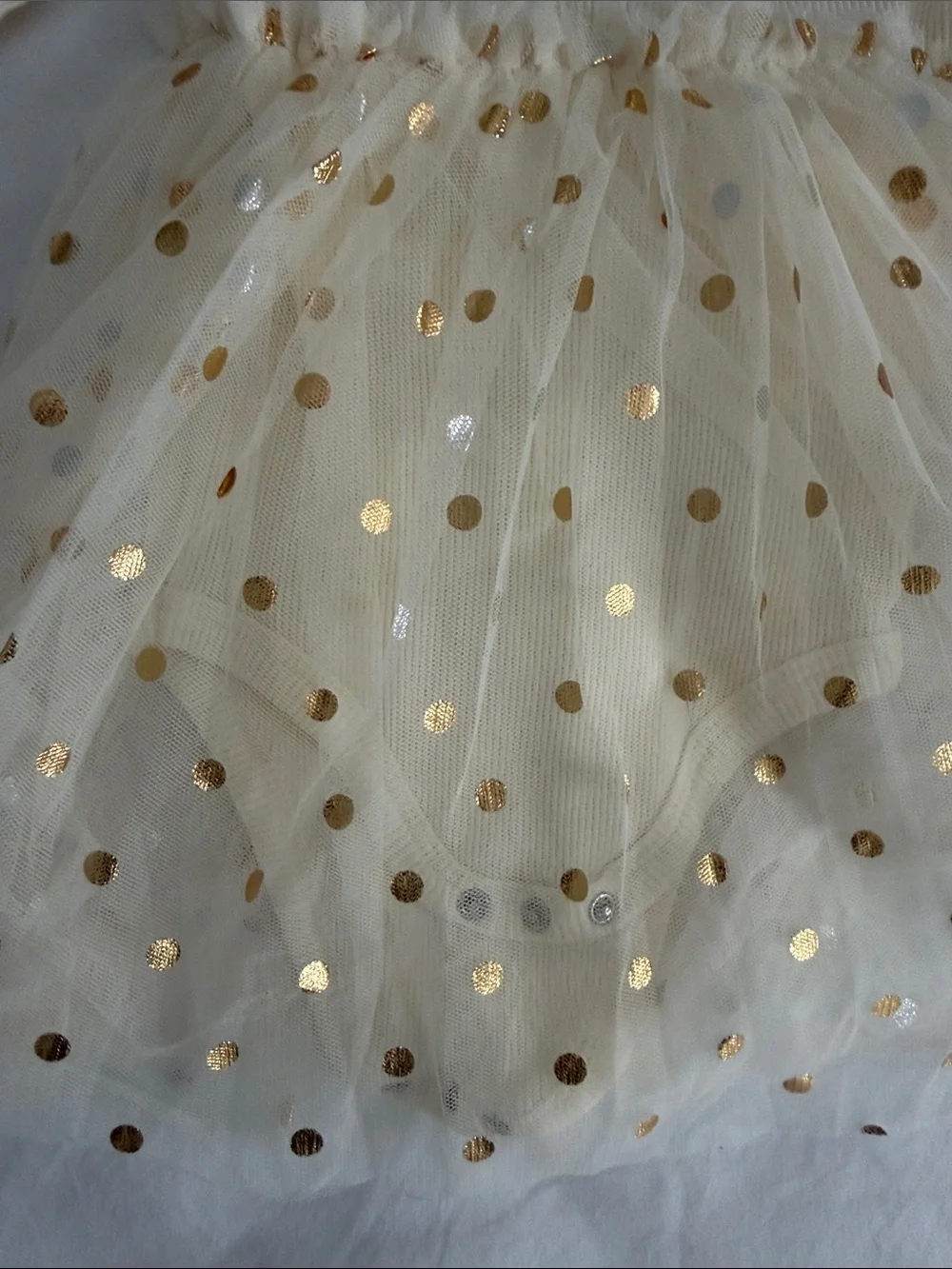 Baby girl Cream Long-Sleeve Tutu Dress with Gold Polka Dots size 12-18months